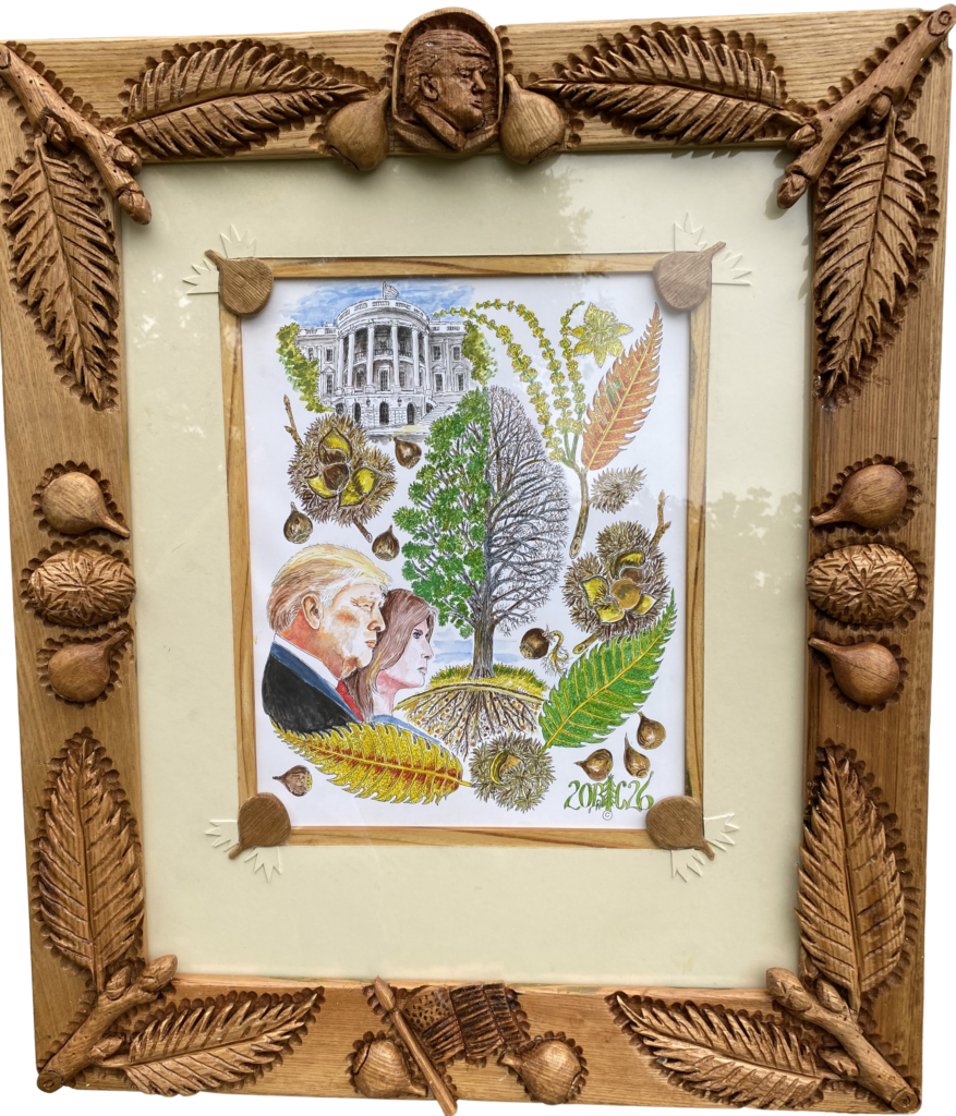 Bruce standing beside the framed American Chestnut painting.
